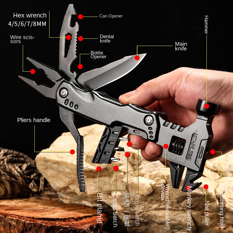Outdoor Hunting Knife Set - Pince multifonctionnelle, marteau à griffes multi-outils,