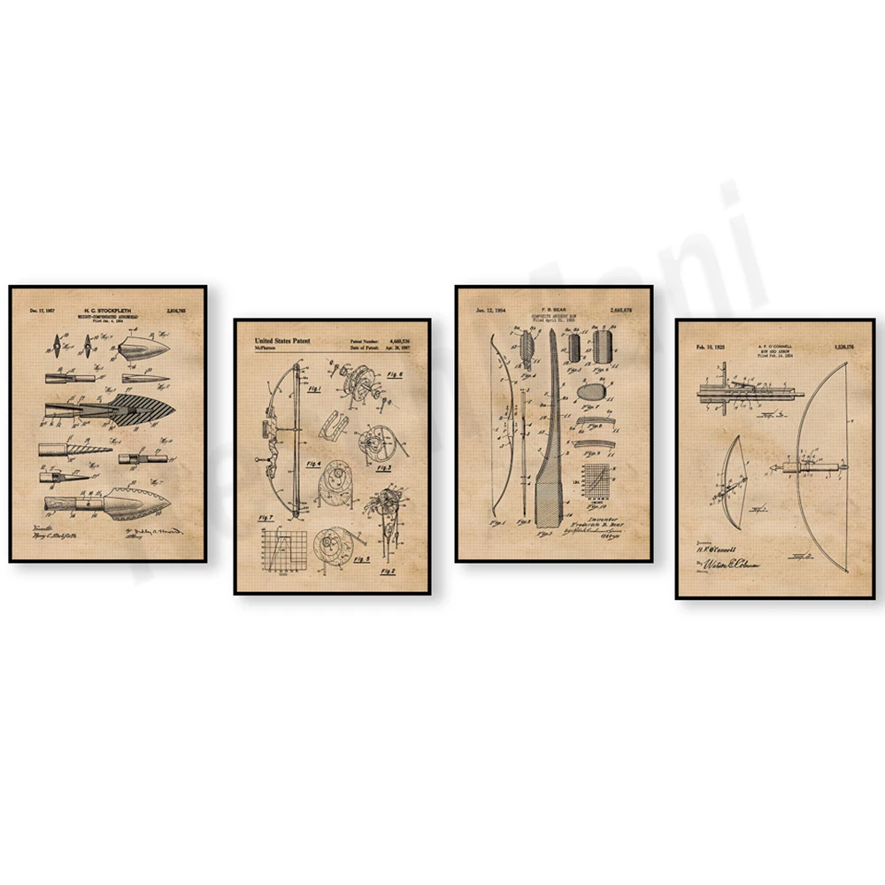 Outdoor Hunting Paintings - Impression de brevet d'arc et de